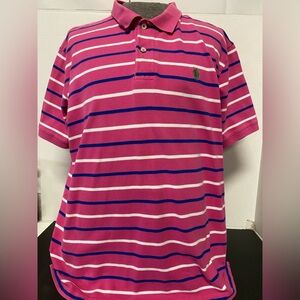 Polo by Assn. Pink and Blue Striped Polo Shirt Size Xl